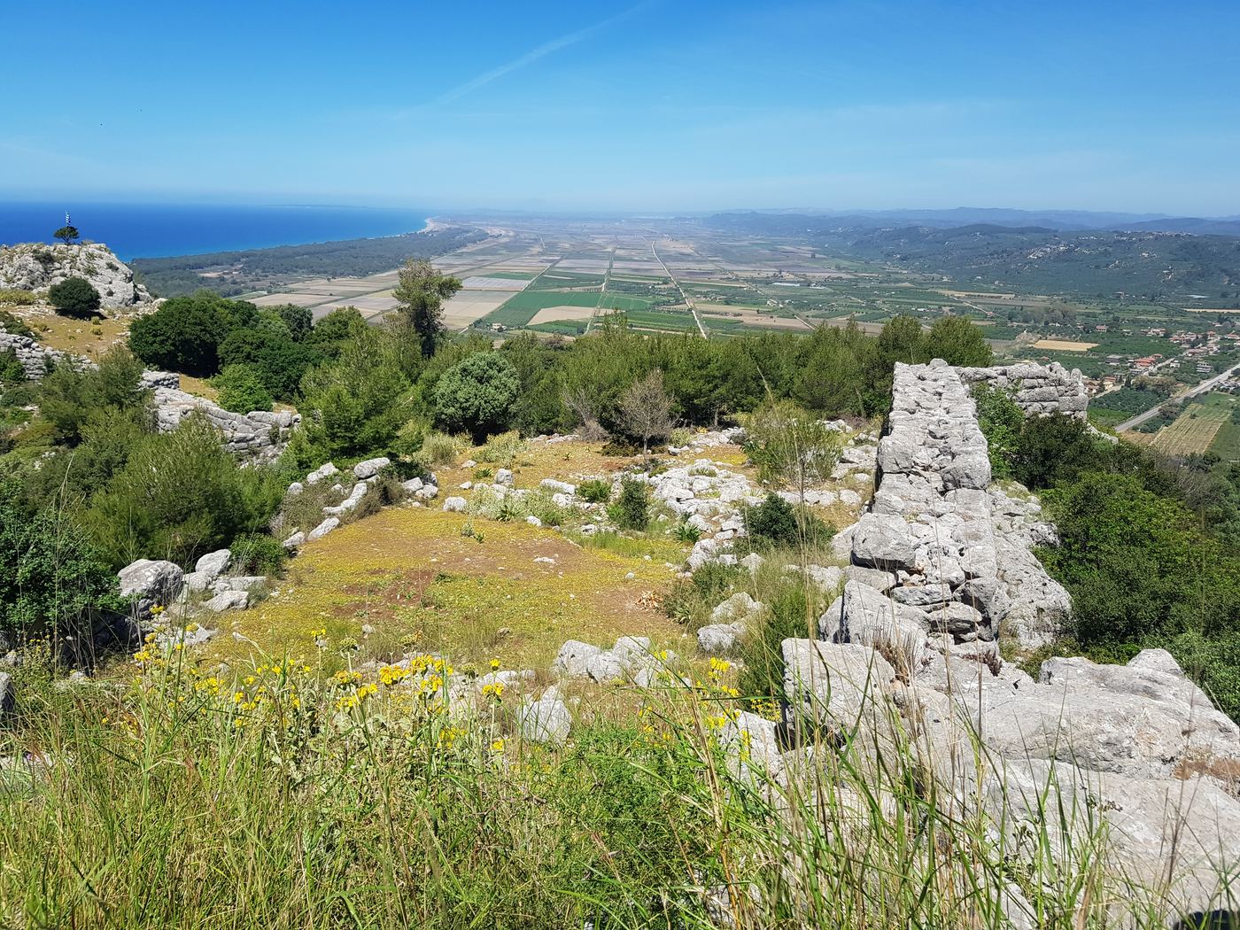 The walls, looking north-west towards Zakynthos and Kefalonia.