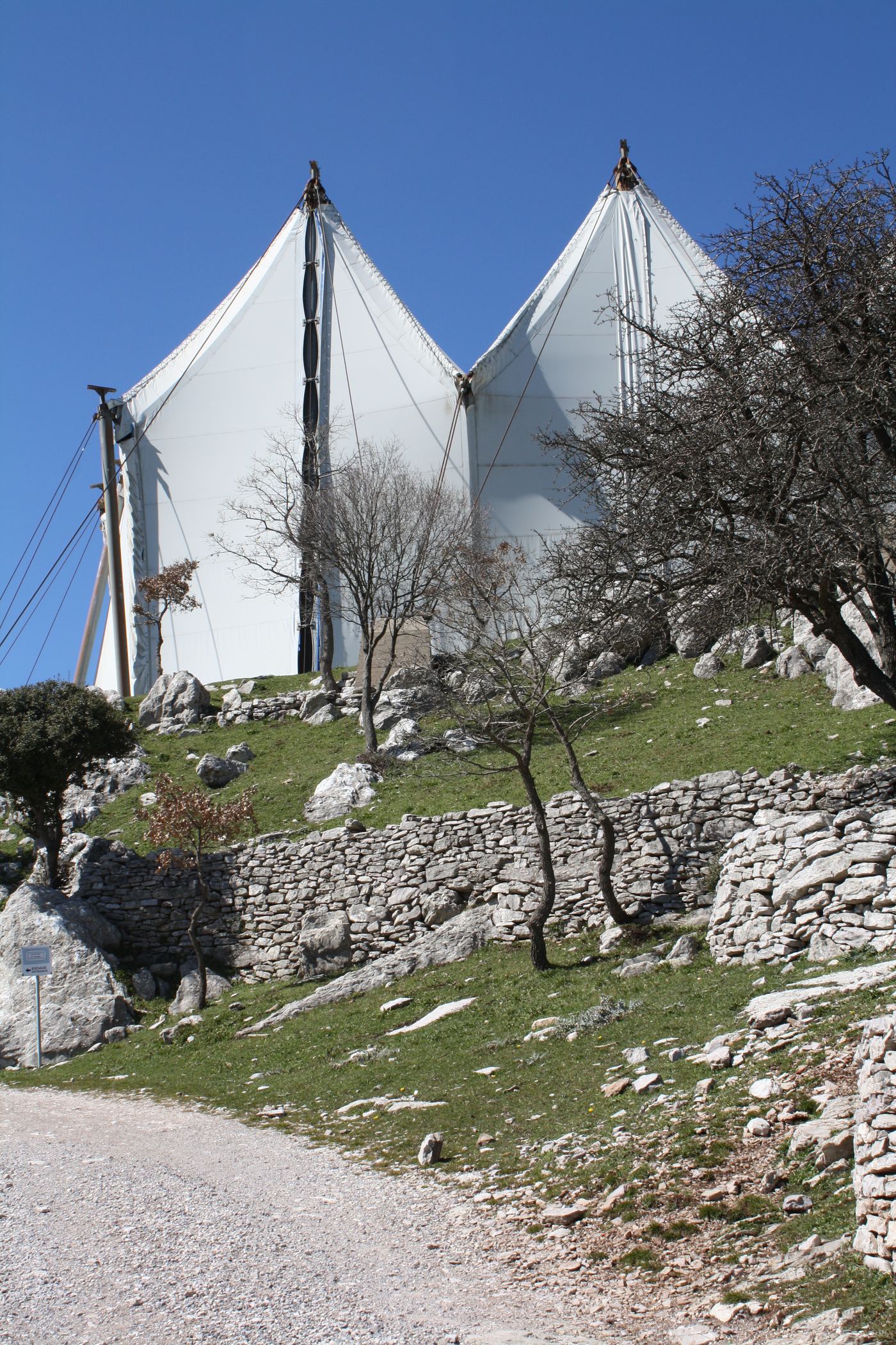 The tent dominating the mountainside.