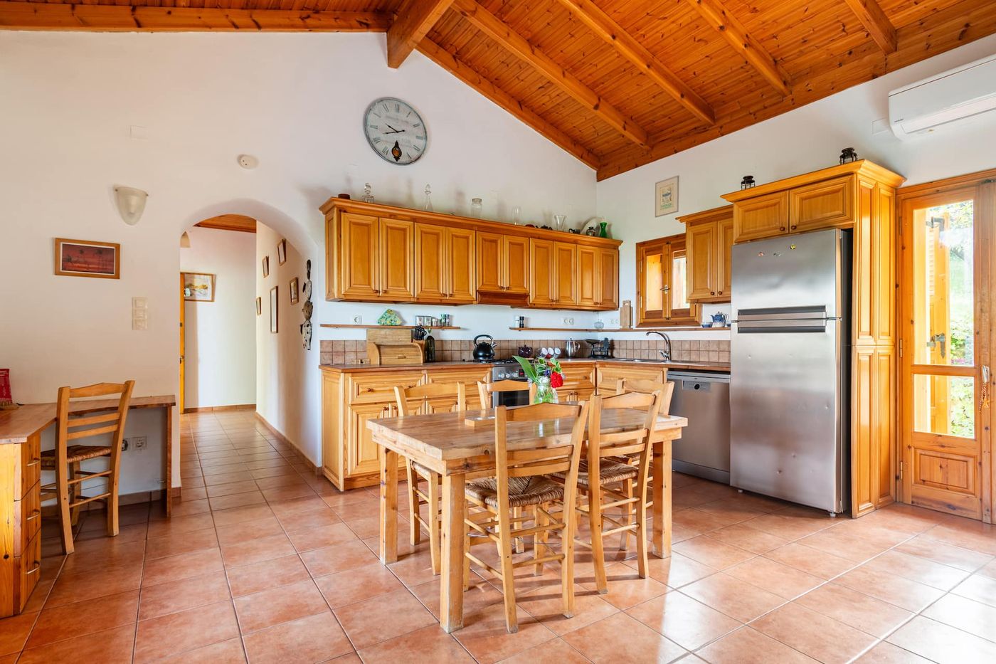 The kitchen and dining table at The Olive Farm.