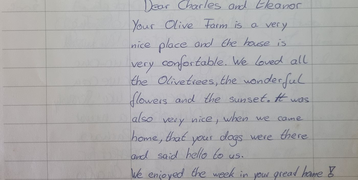 A handwritten page from the guest book, from July 2008.