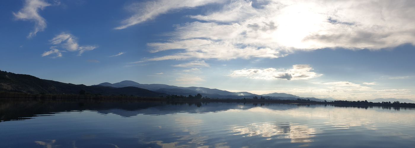 The lake at Kaiafas, where the mountains meet the water.