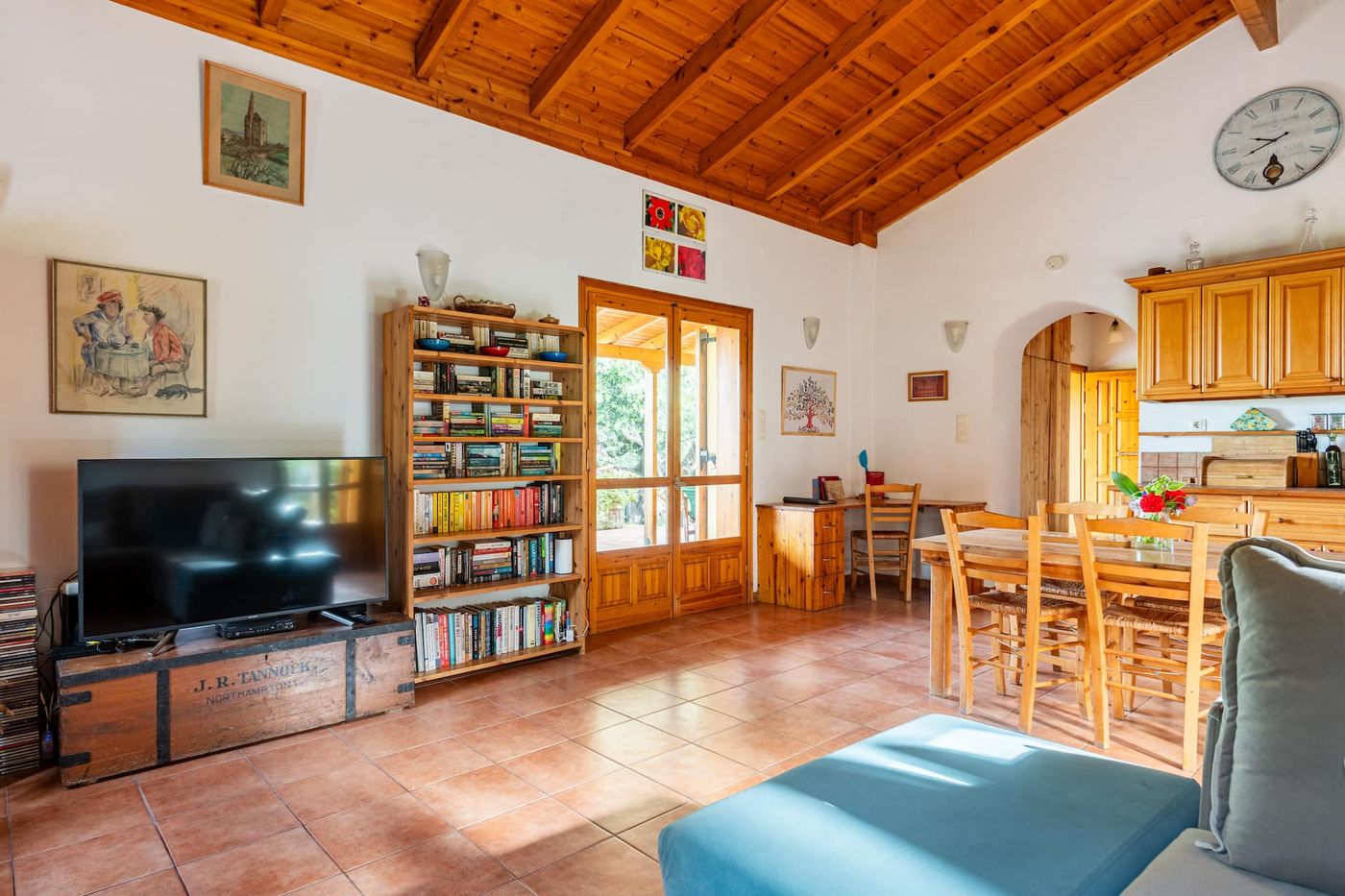 The living room, with doors opening onto the veranda.