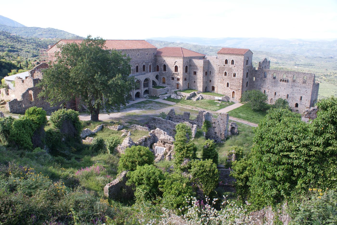 Looking down over the site, with the plain beyond.